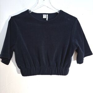 Twik Navy Blue Towelling Cropped Short-Sleeved T-Shirt Size XS